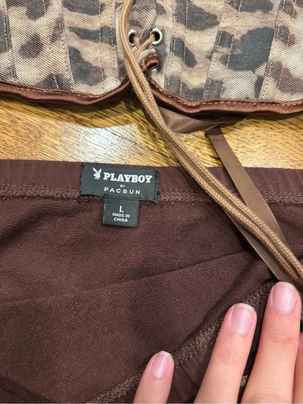 PACSUN Solid Brown Mini Play Boy Bunny Skirt With Cheetah SHEIN Corset Top L